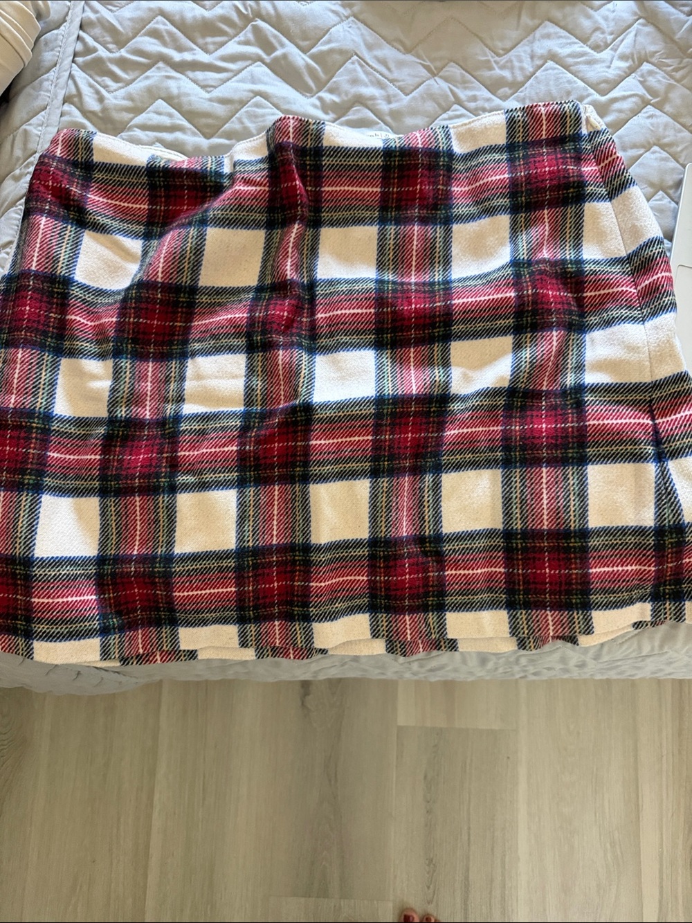 Abercrombie & Fitch Cream Plaid Mini Skirt with Red and Black Stripes